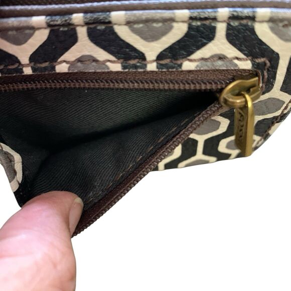 VTG Fossil Geometric Leather Bi-fold Wallet Snap & Up Zip Coin Card Slots White - Picture 7 of 16
